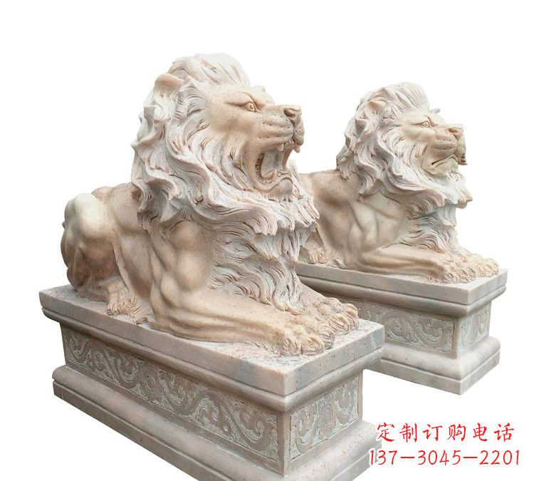 泉州晚霞红石材欧式狮子