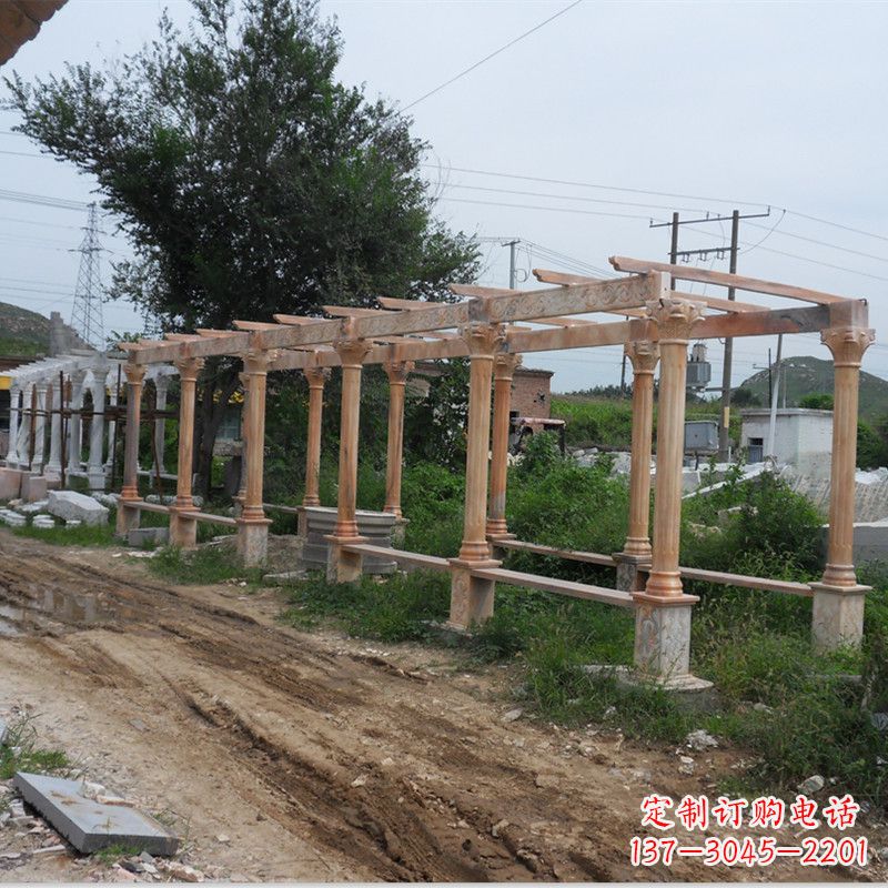 泉州晚霞红石雕花架长廊