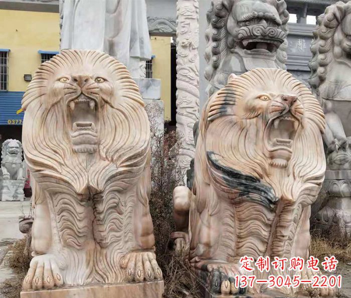 泉州晚霞红石雕欧式石狮子