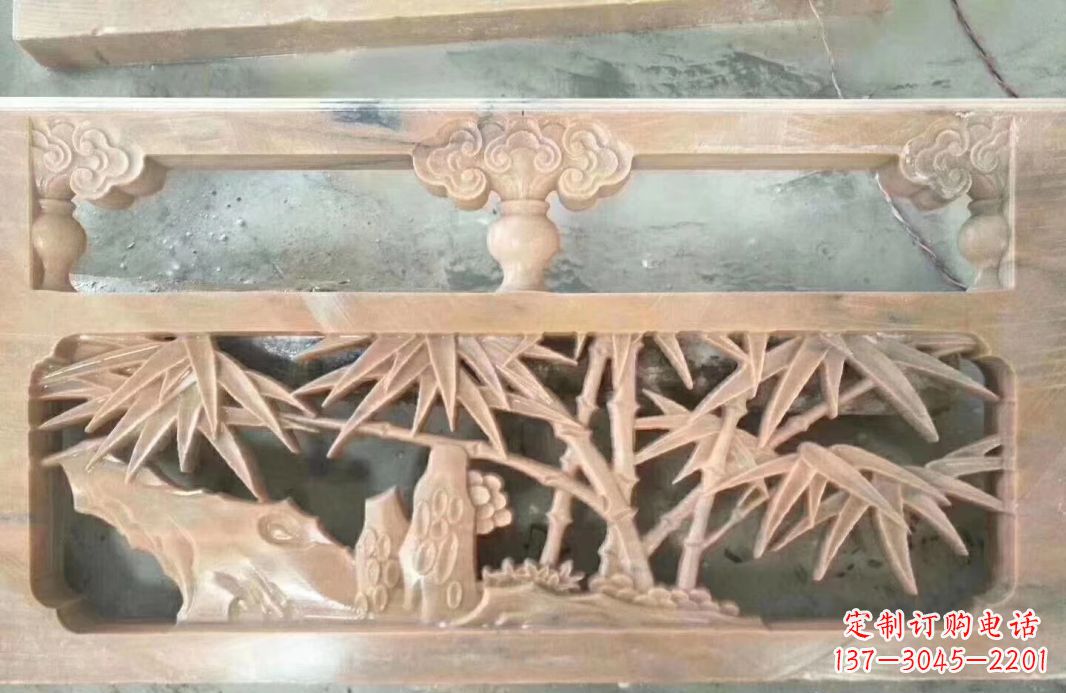 泉州晚霞红石浮雕栏板户外摆件园林景观雕塑