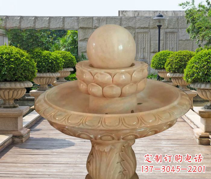 泉州晚霞红双层风水球公园喷泉石雕 (2)