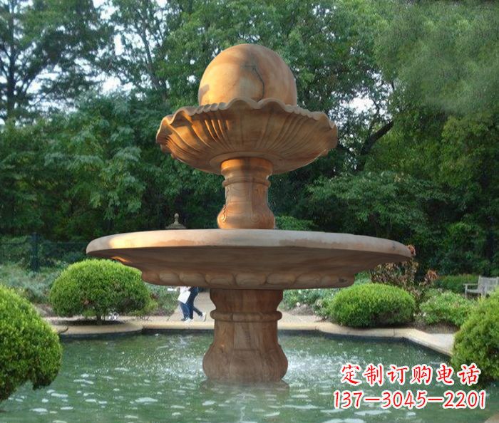 泉州晚霞红双层风水球喷泉公园石雕
