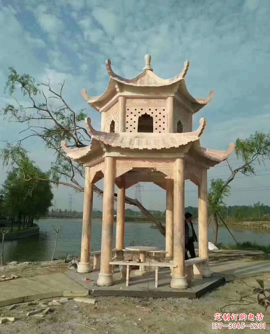 泉州晚霞红双层石凉亭 (2)