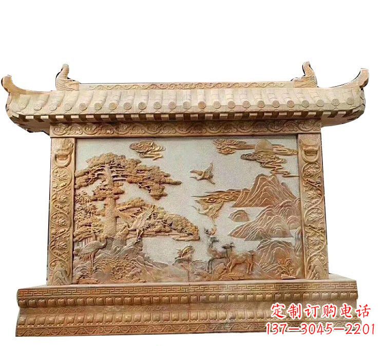 泉州晚霞红松鹤延年浮雕影壁