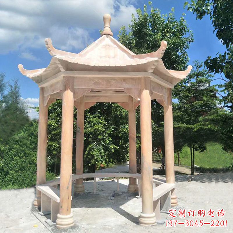 泉州晚霞红庭院石凉亭