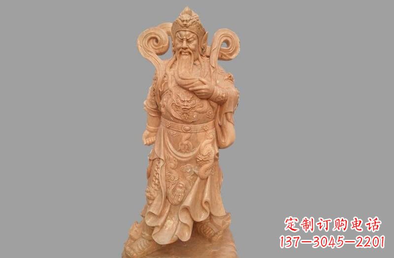 泉州晚霞红武财神关公雕像