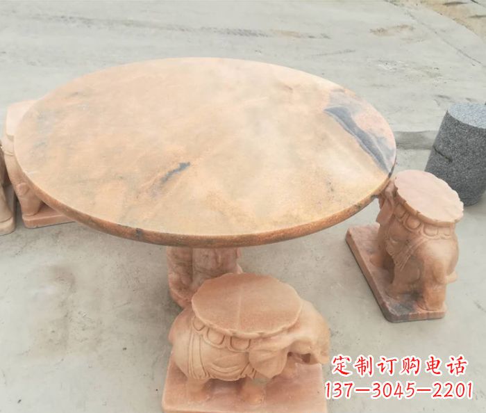 泉州晚霞红小象桌凳别墅石雕 (4)
