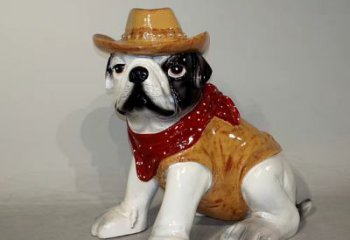 泉州任性可爱的牛仔造型斗牛犬雕塑