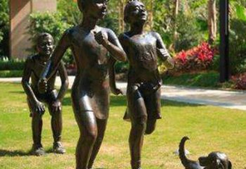 泉州宁夏中领雕塑推出的儿童铜雕跑步遛狗，一款…