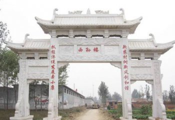 泉州三门村口石雕牌楼，精美定制雕塑