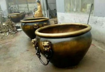 泉州铜雕圆形荷花水缸雕塑 (2)