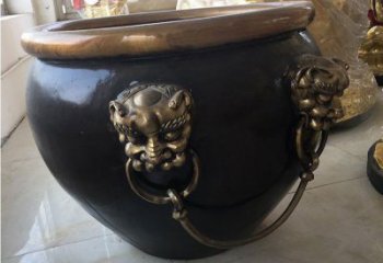 泉州铜雕圆形荷花水缸雕塑 (5)