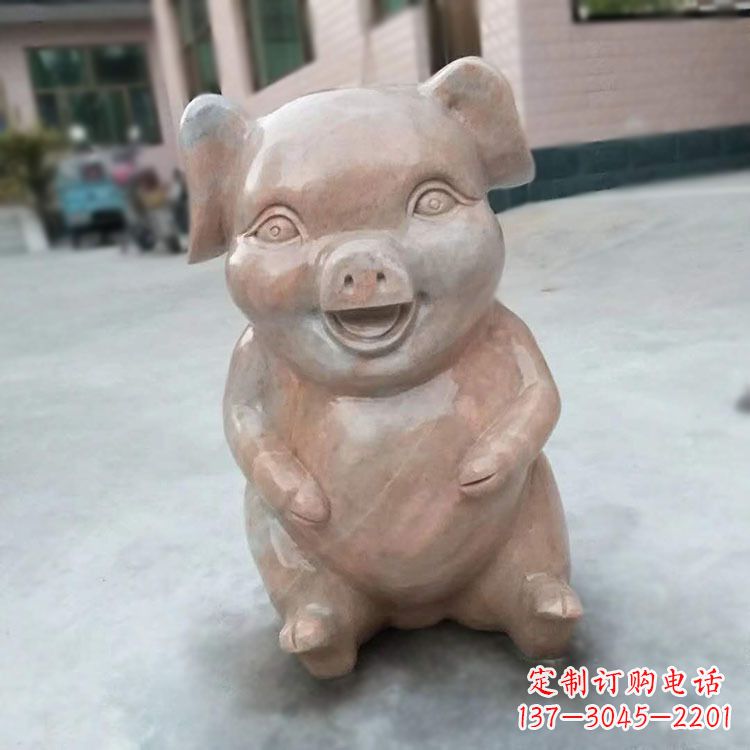 泉州喜庆的石雕猪-晚霞红大理石生肖动物雕塑