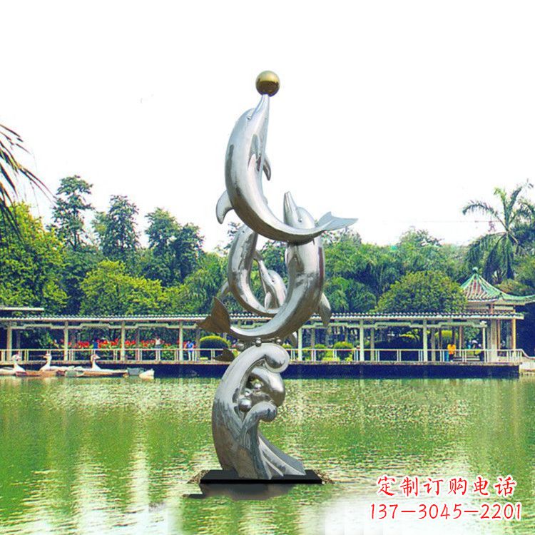 泉州戏球不锈钢海豚雕塑-园林水景动物景观