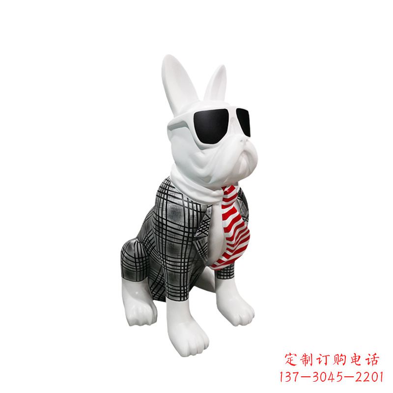 泉州系领带戴墨镜的狗雕塑,商场超市美陈斗牛犬摆件