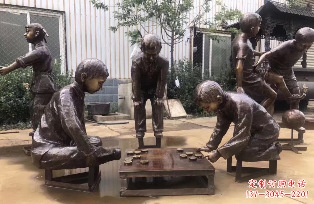 泉州下象棋儿童铜雕