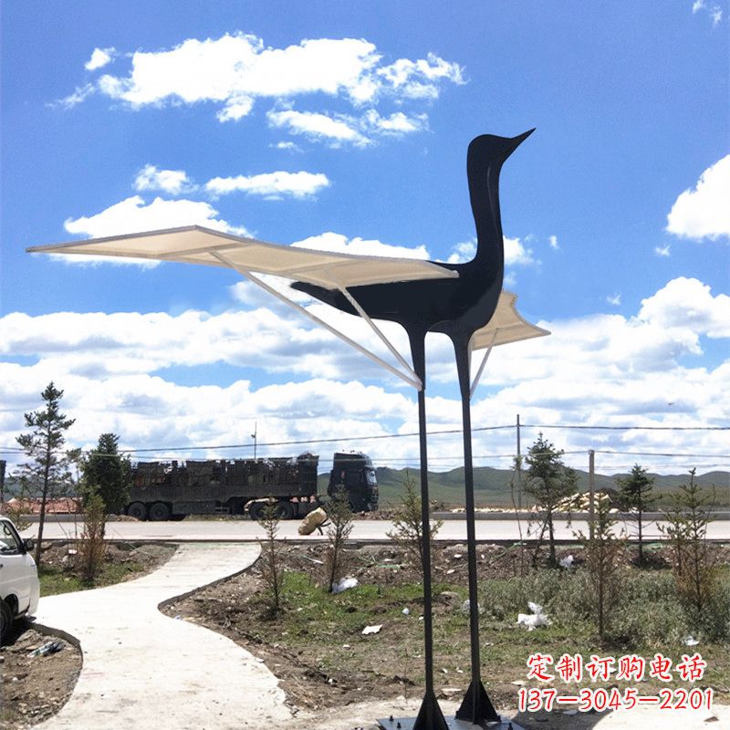 泉州仙鹤不锈钢遮阳亭景观雕塑