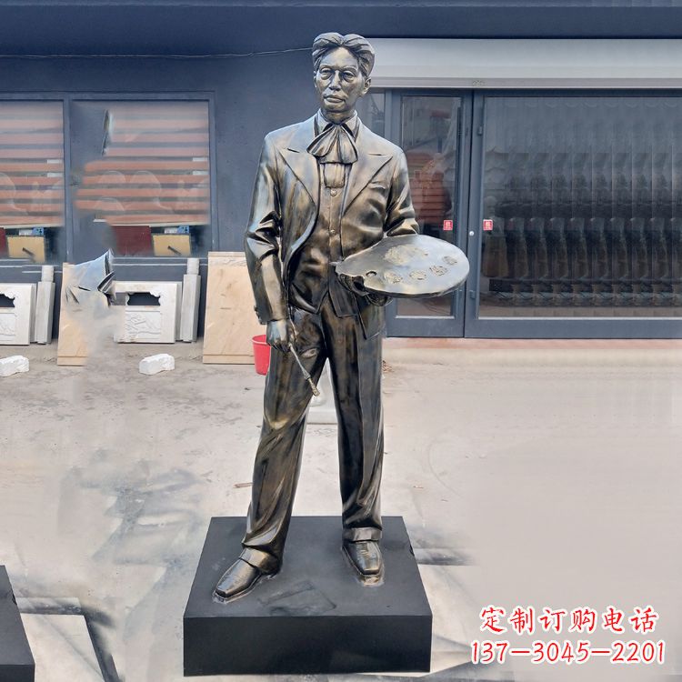 泉州现代画家徐悲鸿雕塑-玻璃钢仿铜名人雕像