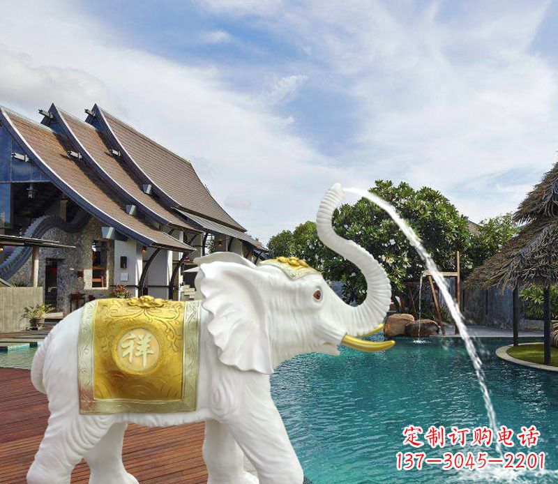 泉州祥瑞汉白玉喷泉喷水大象