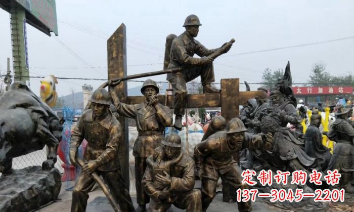 泉州消防战士人物铜雕