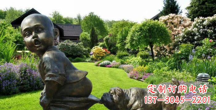 泉州小狗叼小孩裤子童趣铜雕