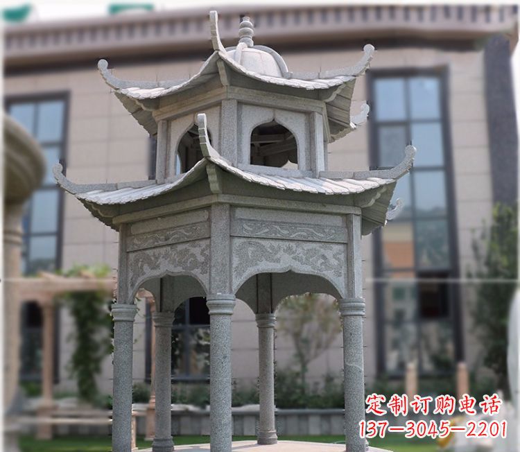 泉州小区大理石六角石雕双层凉亭