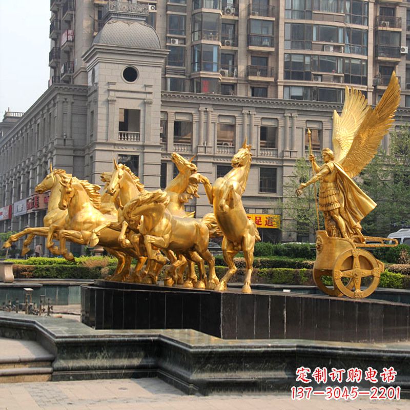 泉州小区大门阿波罗战车鎏金景观铜雕