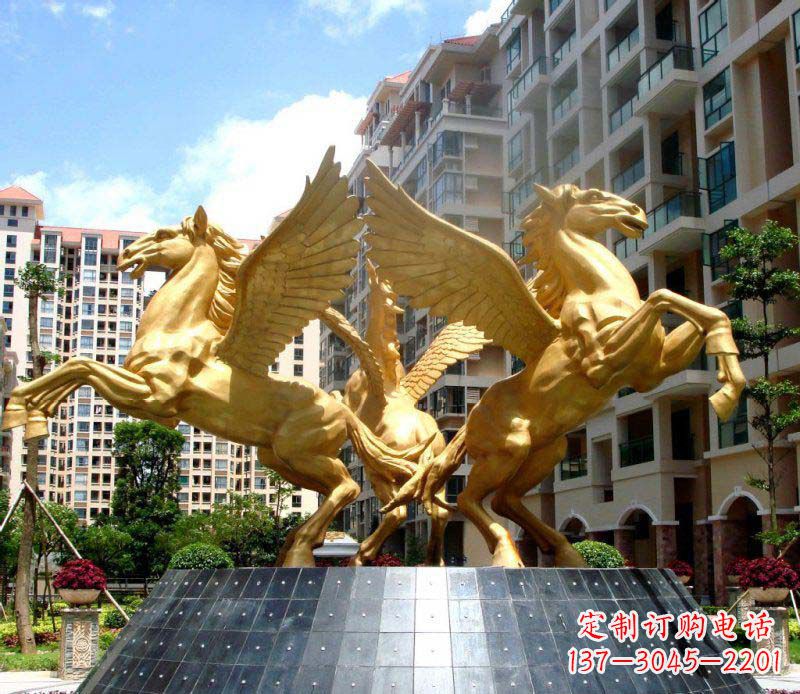 泉州小区飞马三匹马景观铜雕