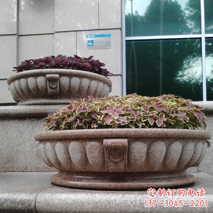 泉州小区花岗岩石雕花盆