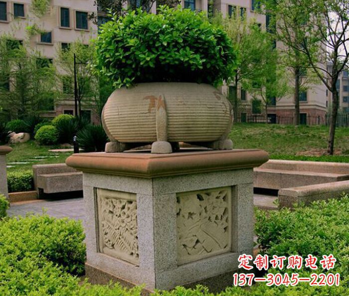 泉州小区景观大理石花盆石雕 (3)