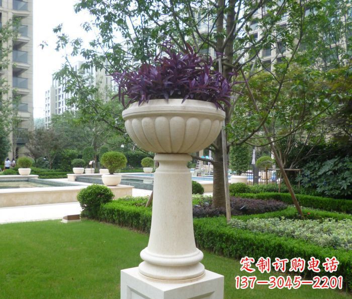 泉州小区景观汉白玉花盆石雕 (2)