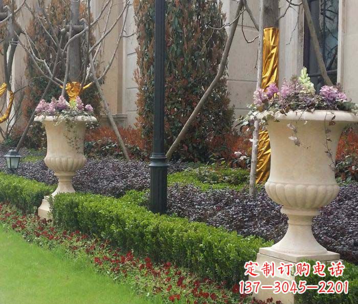 泉州小区景观汉白玉花盆石雕