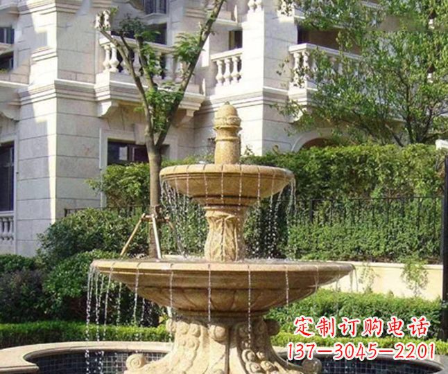 泉州小区景观晚霞红多层喷泉石雕 (4)