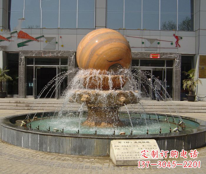泉州小区景观晚霞红风水球喷泉石雕
