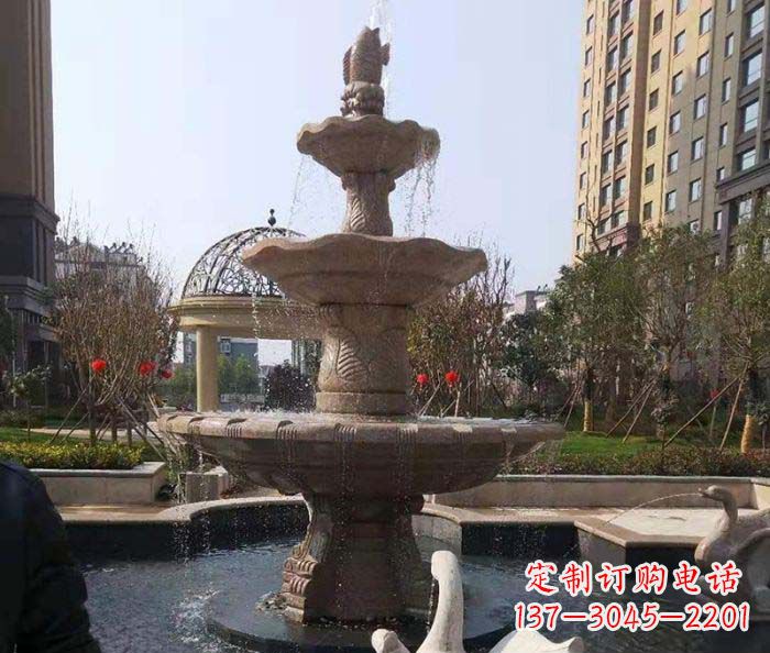 泉州小区景观晚霞红鲤鱼石雕喷泉