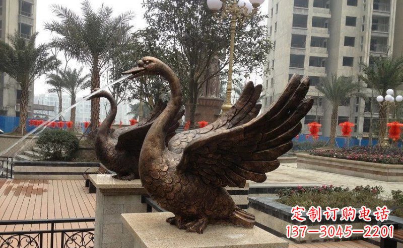 泉州小区喷水天鹅动物铜雕