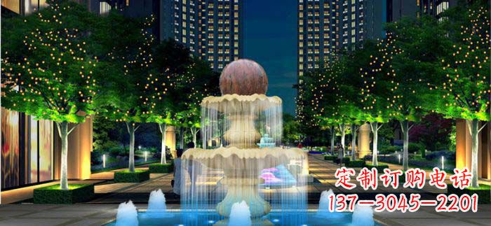 泉州小区石来运转风水球石雕喷泉
