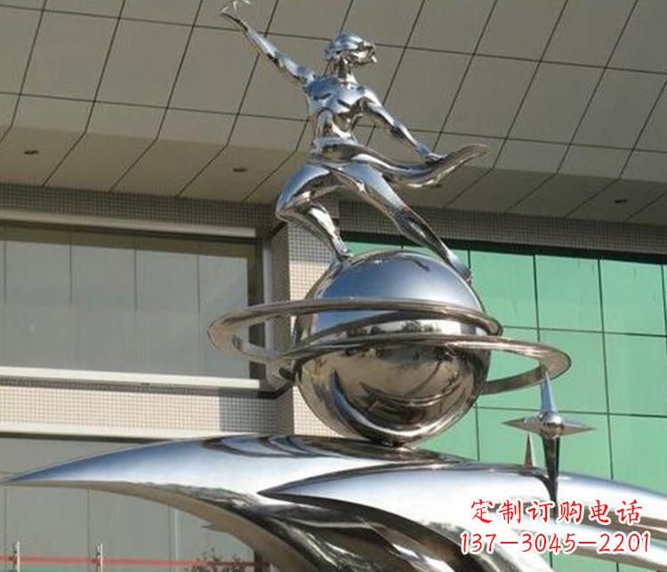 泉州校园不锈钢地球和学生景观雕塑