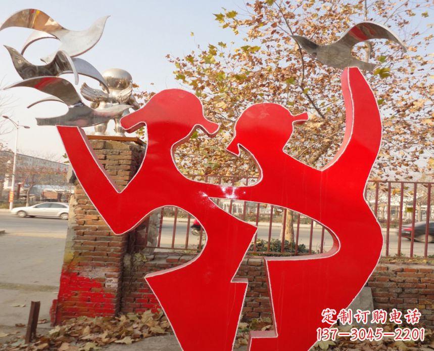 泉州校园不锈钢剪影人物和和平鸽雕塑