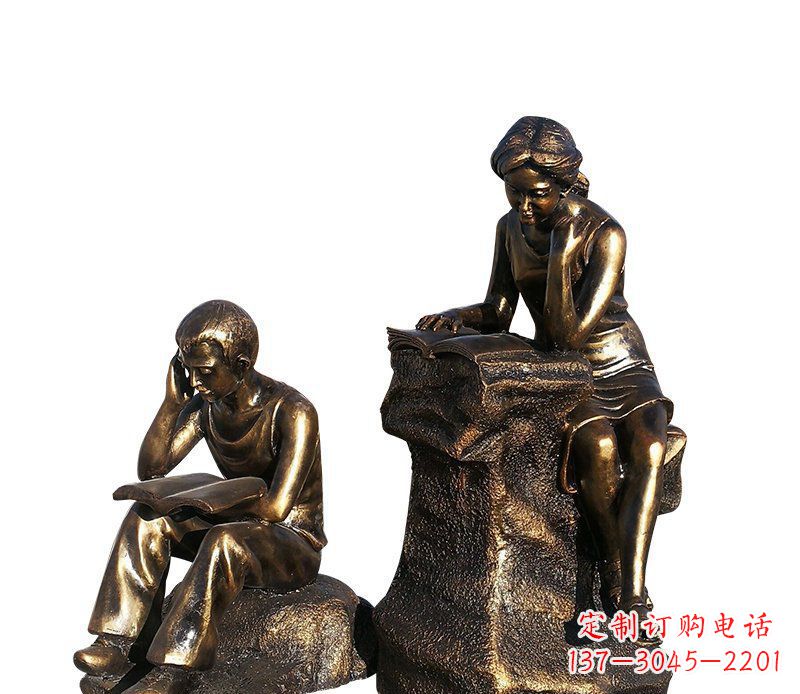 泉州校园铸铜学生看书人物雕塑