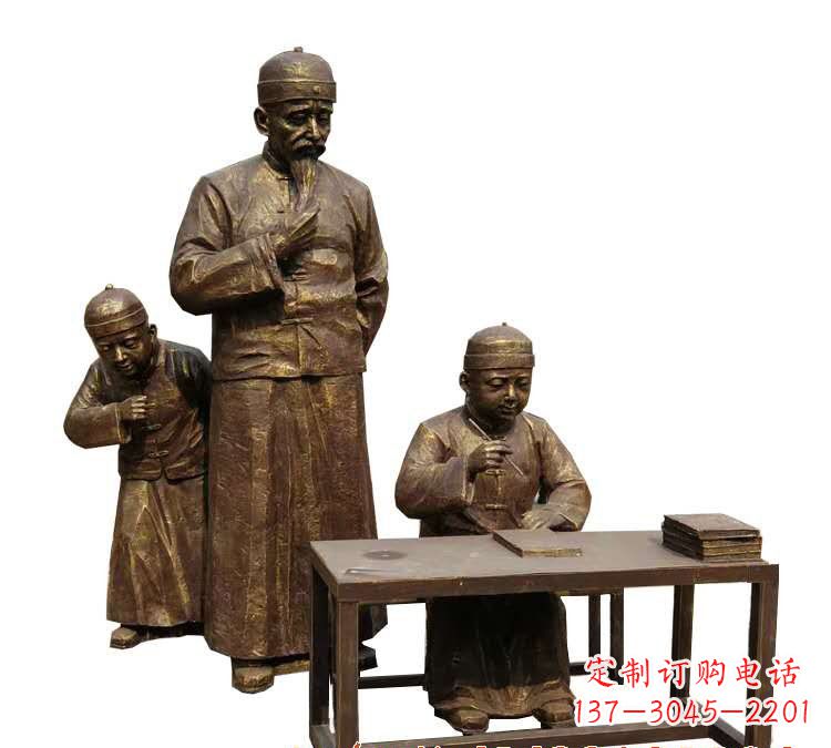 泉州学生与老师人物铜雕