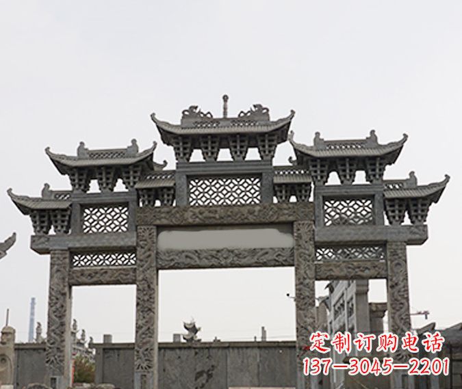 泉州园林仿古三门牌坊石雕 (4)