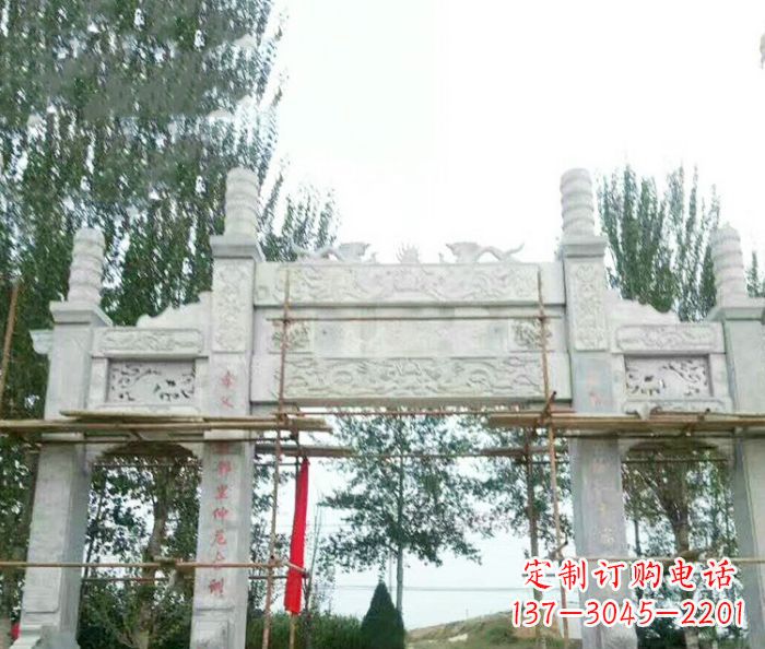 泉州园林仿古三门牌坊石雕 (3)