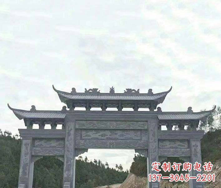 泉州园林仿古三门石牌坊景观石雕