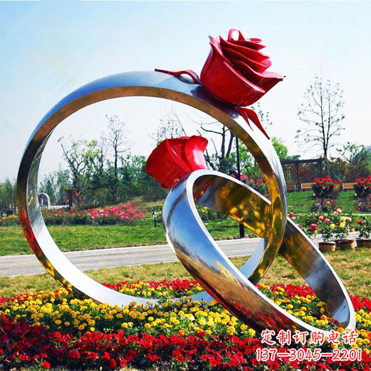 泉州园林花丛不锈钢玫瑰花戒指雕塑