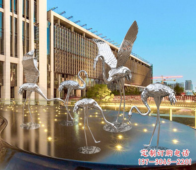 泉州园林火烈鸟不锈钢雕塑