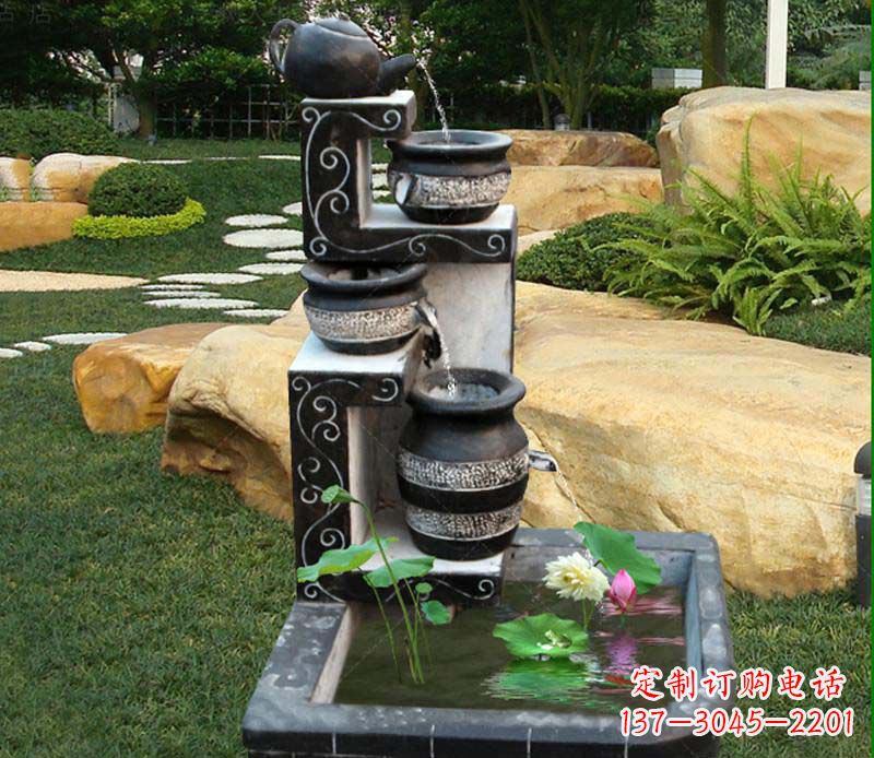泉州园林景观茶壶流水池石雕