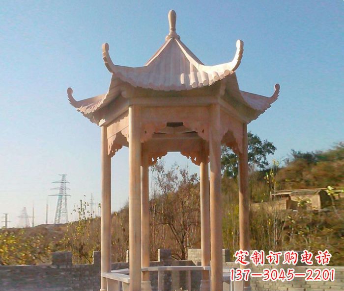 泉州园林景观晚霞红单层石雕凉亭