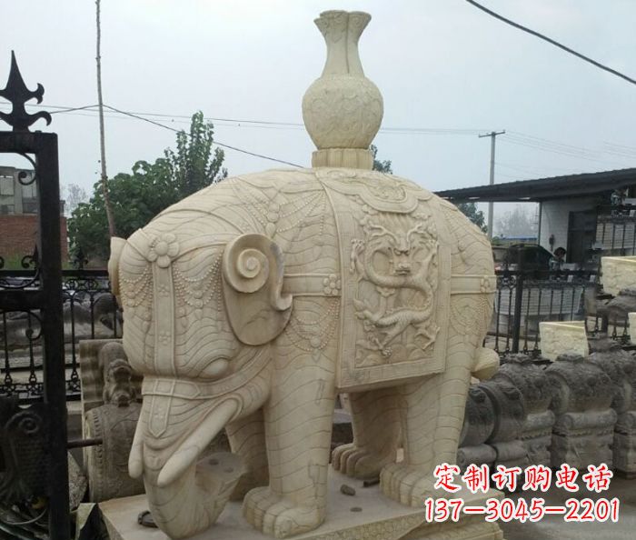 泉州园林景观驮瓶大象石雕