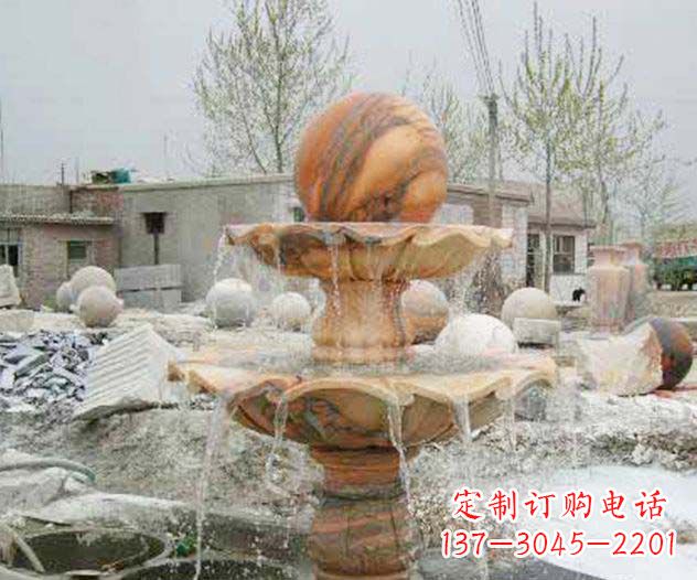 泉州园林景观晚霞红风水球喷泉石雕